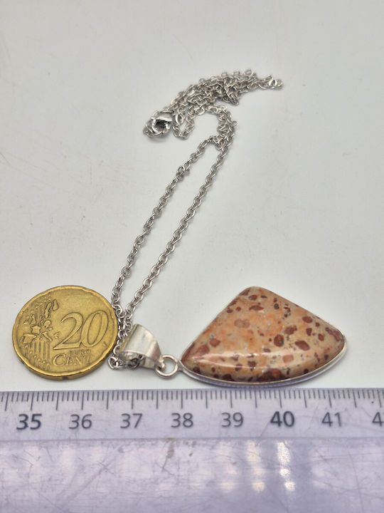 Silver Plated Jasper Leopard Strength & Balance Necklace – Steel Chain 25 cm