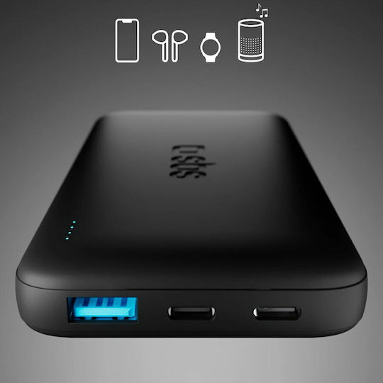 SBS Power Bank 10000mAh 10W με Θύρα USB-A και 2 Θύρες USB-C Μαύρο