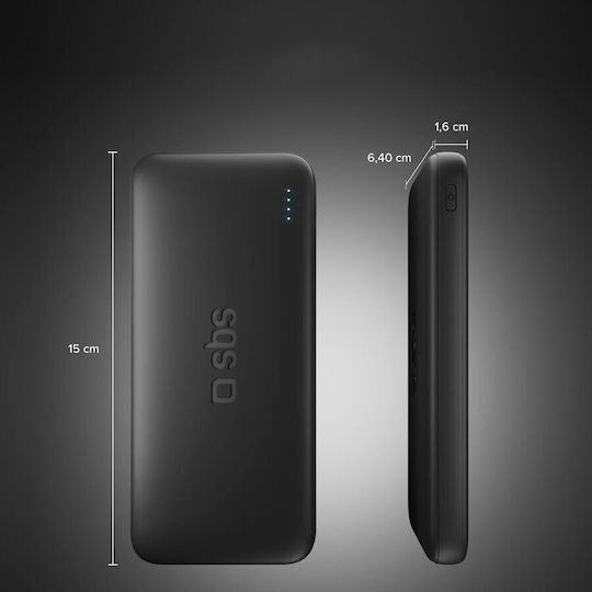 SBS Power Bank 10000mAh 10W με Θύρα USB-A και 2 Θύρες USB-C Μαύρο