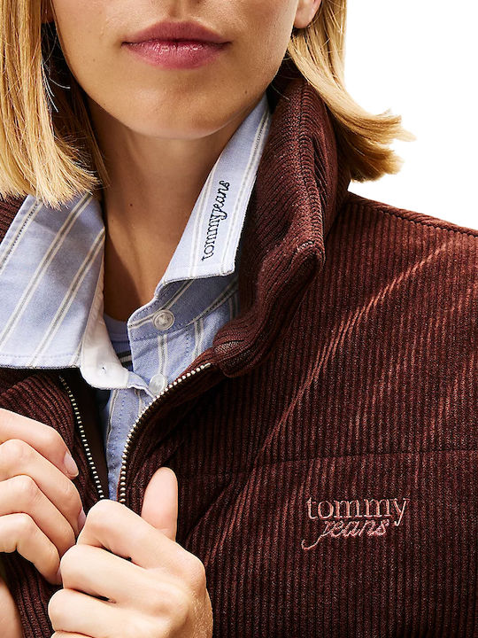 Women's Crop Puffer Jacket for Winter Brown