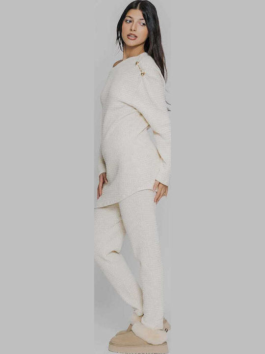 Women's Fabric Trousers Loose Fit Beige
