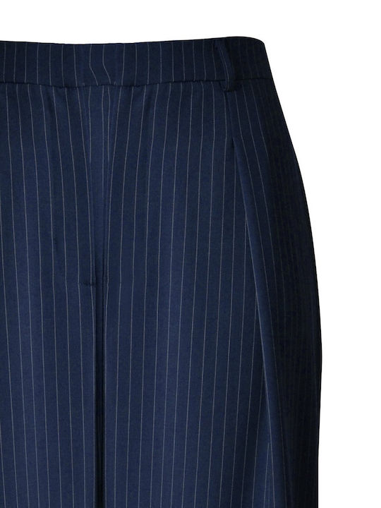 Women's High-waisted Fabric Capri Trousers Striped Blue