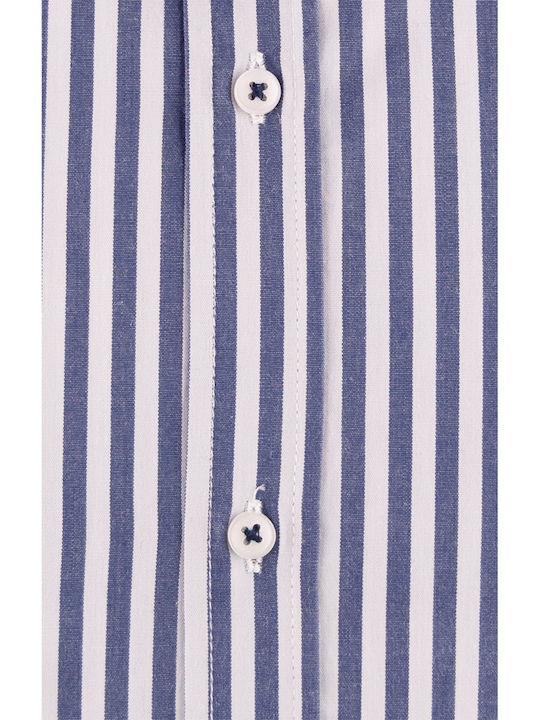 Long-sleeved Cotton Shirt Striped Blue
