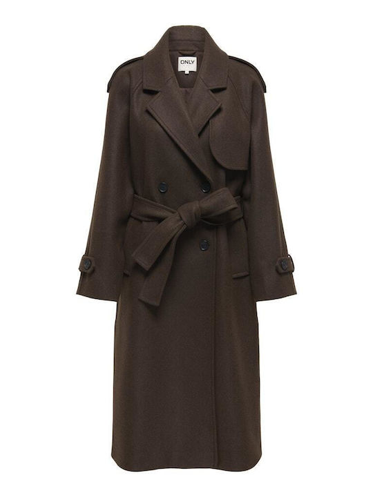 Wool Women's Brown Coat with Belt
