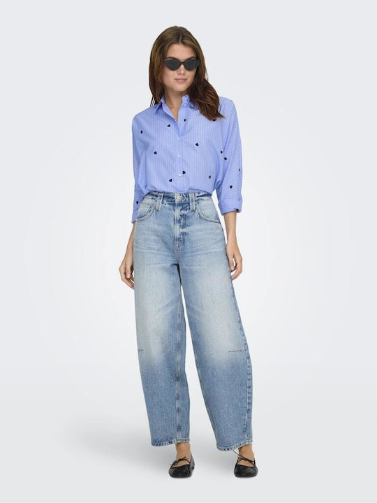 Women's Denim Striped Long Sleeve Shirt Blue