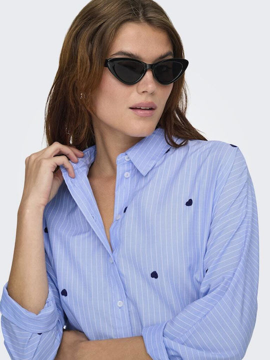 Women's Denim Striped Long Sleeve Shirt Blue