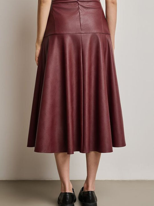 Leather Midi Skirt Bordeaux