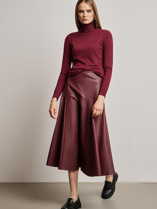 Leather Midi Skirt Bordeaux