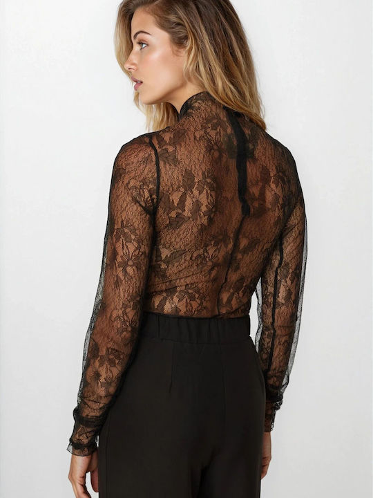 Lace Ruffled Bodysuit Black Fw25.w67.00 Ckontova Lace Ruffled Bodysuit Black Fw25.w67.00 Ckontova