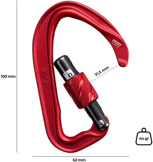 Fixe Picot Screw Red Carabiner Ασφαλειας
