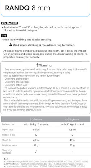 Beal Rando CR08.48.G Climbing Rope with Length 48m Green