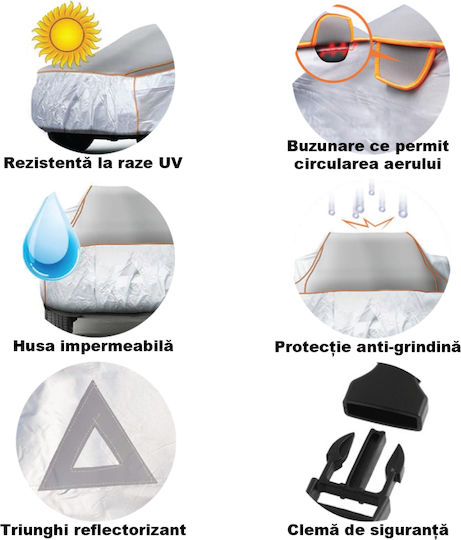 Smartic Acoperă Auto Pentru Grindină Hatchback M 430 X 160 X 120 Cm Cu Încuietoare Antifurt Impermeabilă Soare Îngheț Rezistentă La Praful Cu Ventilație Buzunare Dungi Reflectorizante Geantă De Depozitare Gri