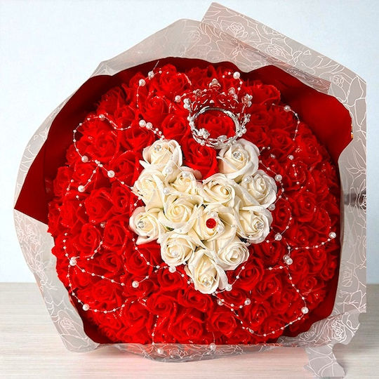 Buchet Regal Roșu 101 Trandafiri Săpun Accesorii Decorative 40 Cm