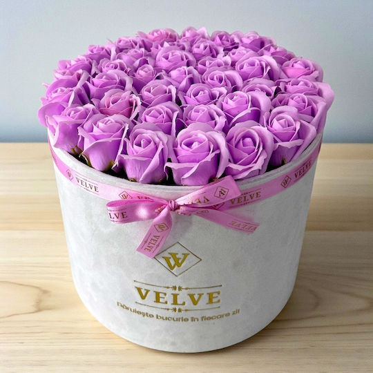 Majestic Lilac Floral Arrangement Soap Roses In White Velvet Box