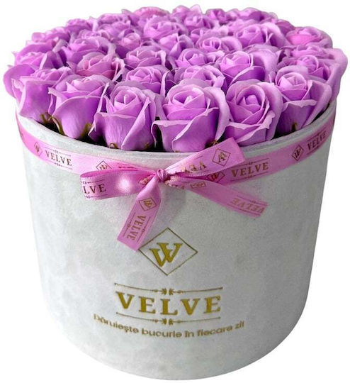 Majestic Lilac Floral Arrangement Soap Roses In White Velvet Box
