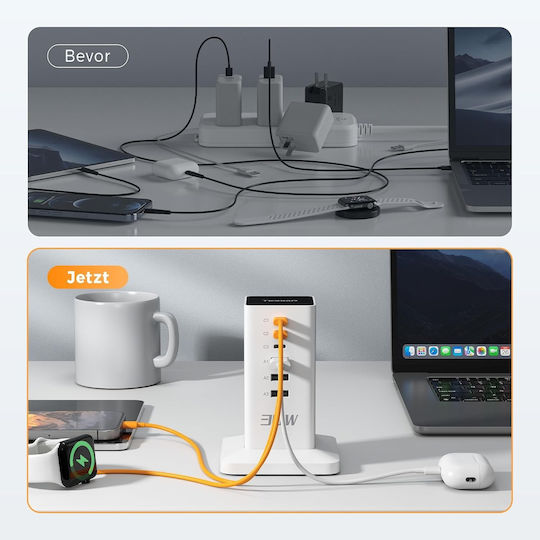 Tessan Smart Πολύπριζο 6 Θέσεων με 3 USB-A, 3 USB-C και Καλώδιο 2m