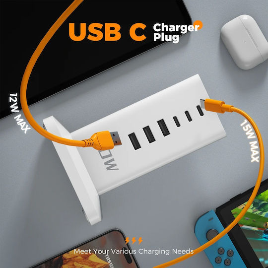 Tessan Smart Πολύπριζο 6 Θέσεων με 3 USB-A, 3 USB-C και Καλώδιο 2m
