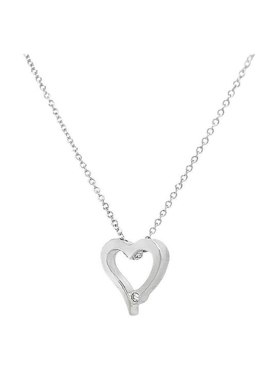 Xryseio Necklace with design Heart from White gold 9 K with Zircon