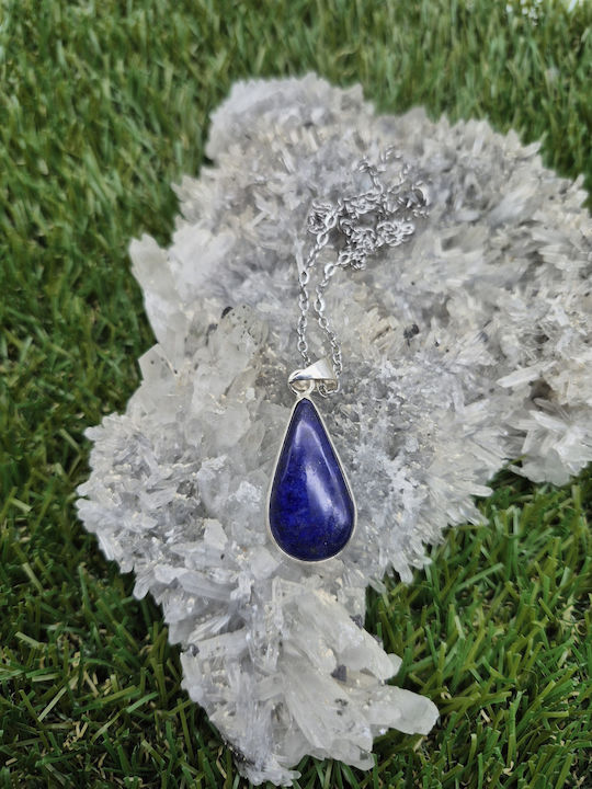 Silver Plated Necklace Lapis Lazuli – Semi Precious Stone Steel Chain – Semi Precious Stone Steel Chain