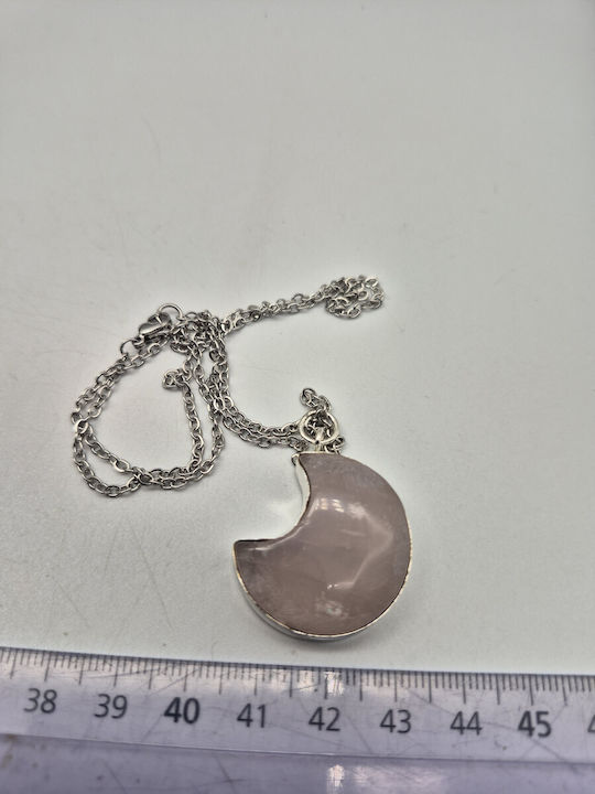 Vergoldete Halskette Rosa Quarz Halbmond Halbedelstein Stahlkette