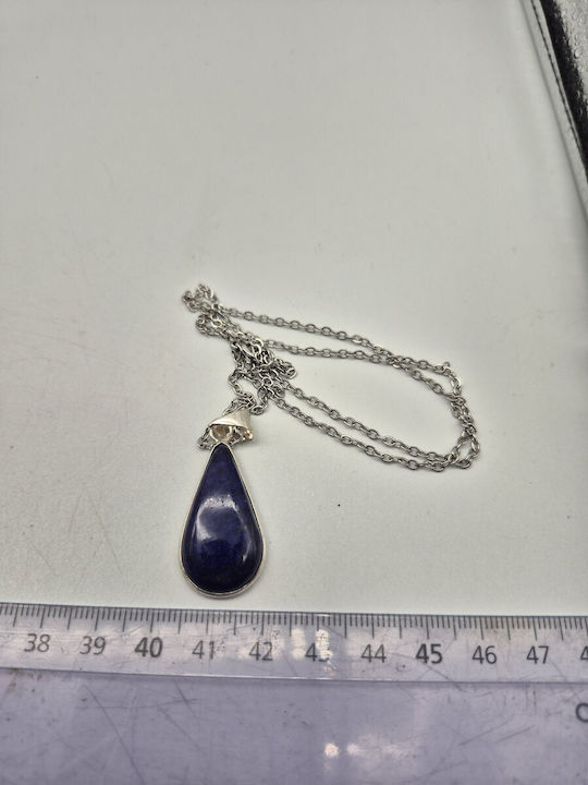 Silver Plated Necklace Lapis Lazuli – Semi Precious Stone Steel Chain – Semi Precious Stone Steel Chain