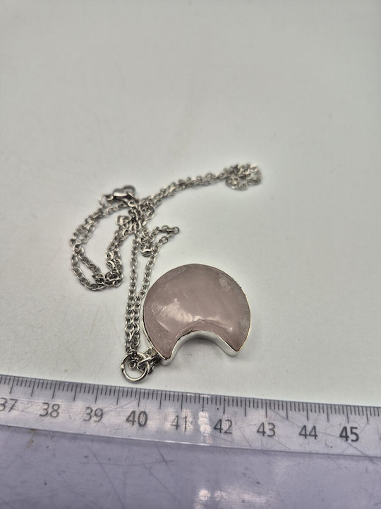 Vergoldete Halskette Rosa Quarz Halbmond Halbedelstein Stahlkette