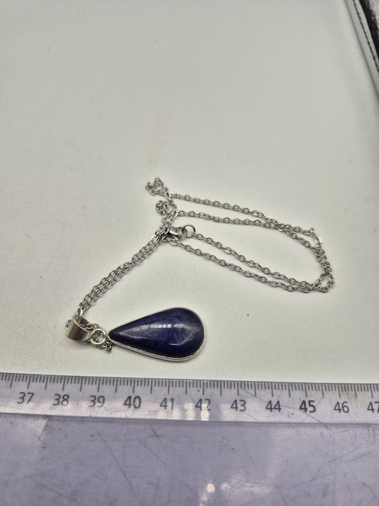 Silver Plated Necklace Lapis Lazuli – Semi Precious Stone Steel Chain – Semi Precious Stone Steel Chain