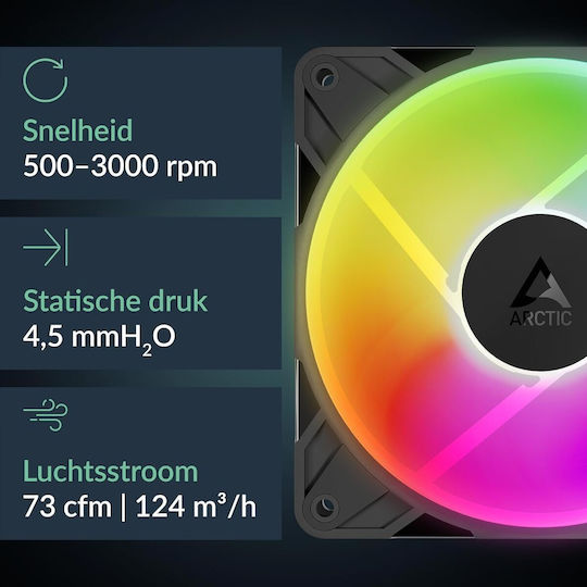 Arctic P12 Pro Reverse Blade Case Fan 120mm (3000rpm / 73cfm) με RGB Φωτισμό και Σύνδεση 3-Pin / 4-Pin PWM