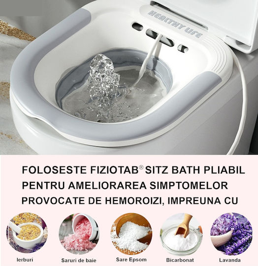 Fiziotab Cadă de Șezut Pliabilă Tip Cadă pentru Toaletă Asigură Igiena Locală Ameliorează Simptomele Cauzate de Hemoroizi Cu Cârlig și Săculeț de Depozitare Inclus Alb Gri