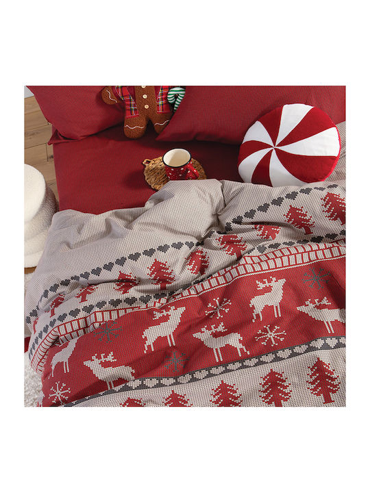 Nef-Nef Homeware Duvet Cover Set Cotton Single with Pillowcase 160x230 Tinsel Bordo