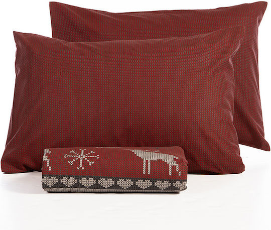 Nef-Nef Homeware Σετ Παπλωματοθήκη Βαμβακερή Μονή με Μαξιλαροθήκη 160x230cm Tinsel Bordo