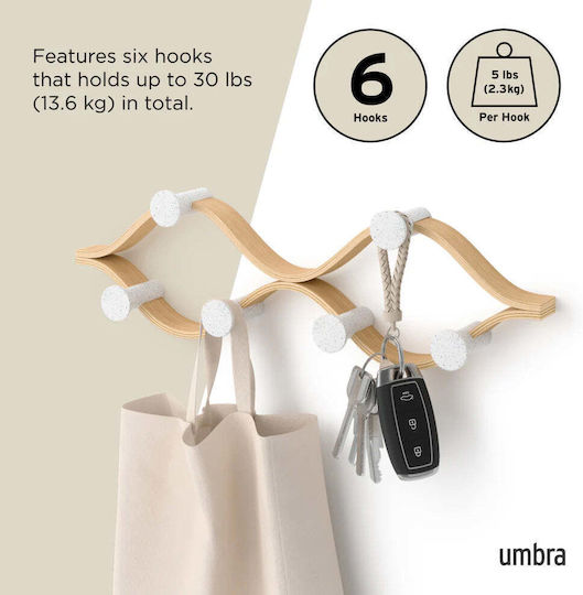 Umbra Wall Hanger Wooden 6 Hooks White 51x15x6cm