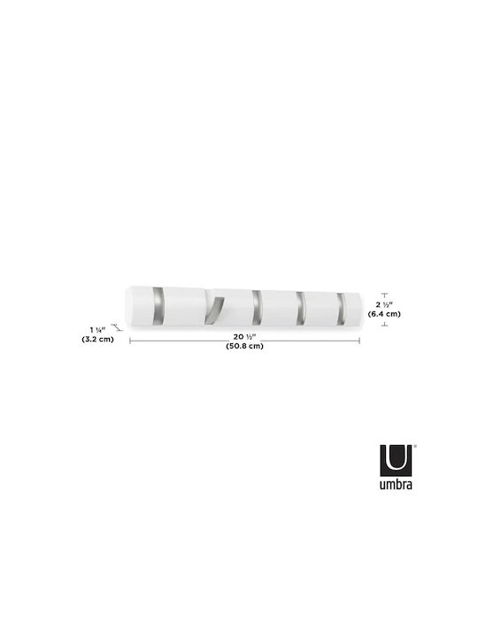 Umbra Κρεμάστρα Τοίχου Flip Ξύλινη 5 Θέσεων Λευκή 51x3x6cm