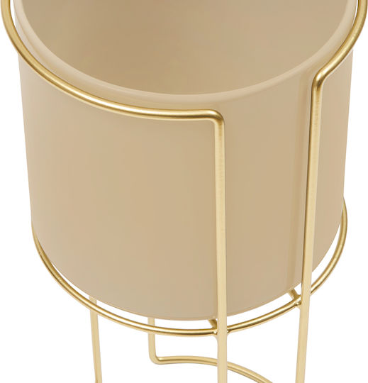 Metal Plant Pot Beige with Stand 2 Pieces