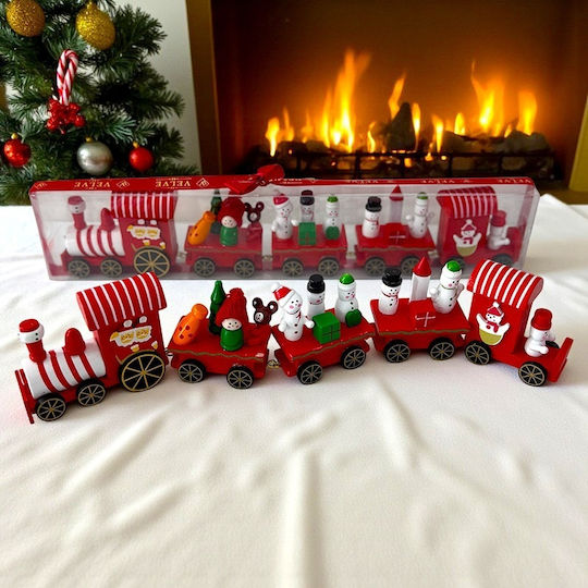 Velve Trenuleț De Lemn De Crăciun Figurine Festive Roșii 39 Cm