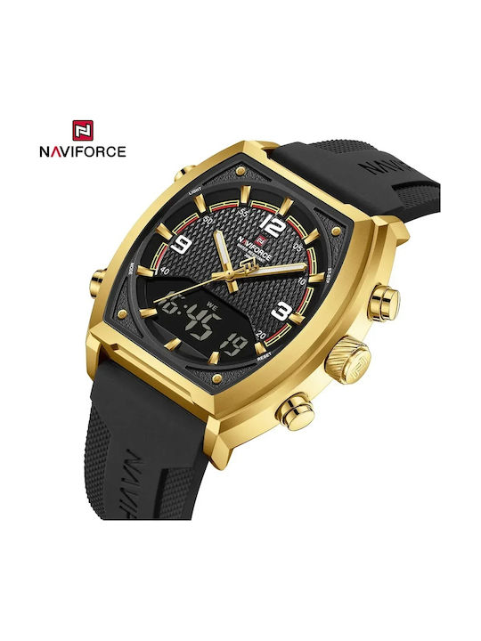 Naviforce Ceas Digital De Bărbați 15mm Cronograf Cu Baterie Cu Curea Din Cauciuc Neagră