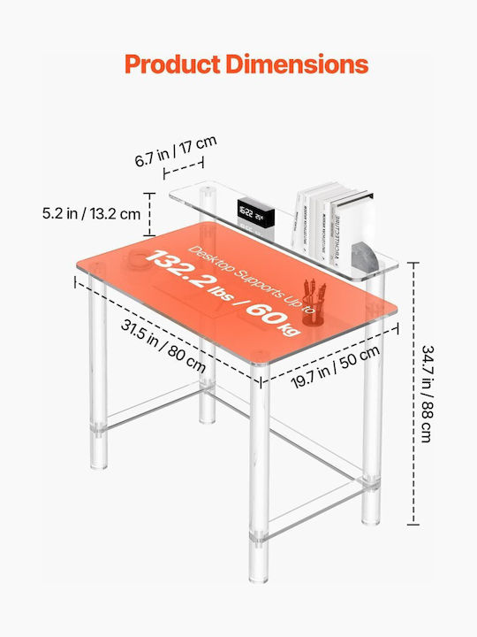 Γραφείο Υπολογιστή Γυάλινο Διαφανές 50x80x88εκ.
