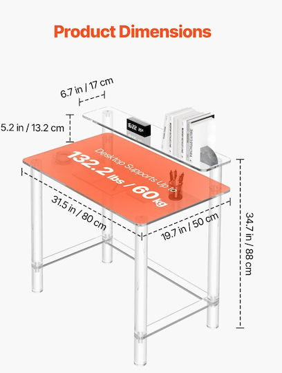 Компютърно Бюро Стъклено Прозрачно 50x80x88см