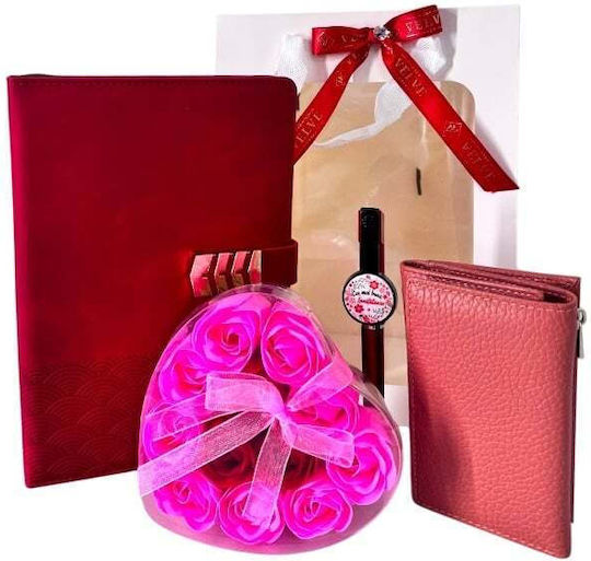 Pachet Timeless Notes Profesor Burgundy Planner Portofel Roz Închis Pix „Cel Mai Bun Profesor” Cutie Săpun Trandafiri Într-o Pungă Cu Fereastră