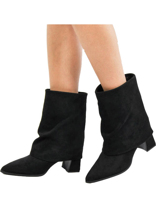 Suede Women's Ankle Boots with Medium Heel Black