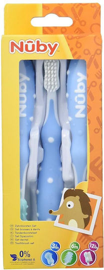 Nuby Σετ Βρεφικές Οδοντόβουρτσες για 3m+ 3τμχ Μπλε