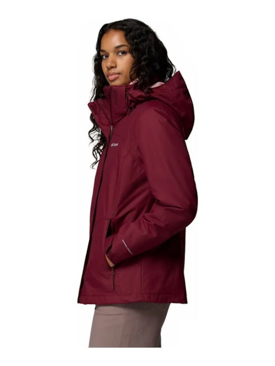 Women's Lifestyle Jacket Waterproof for Winter with Hood Red