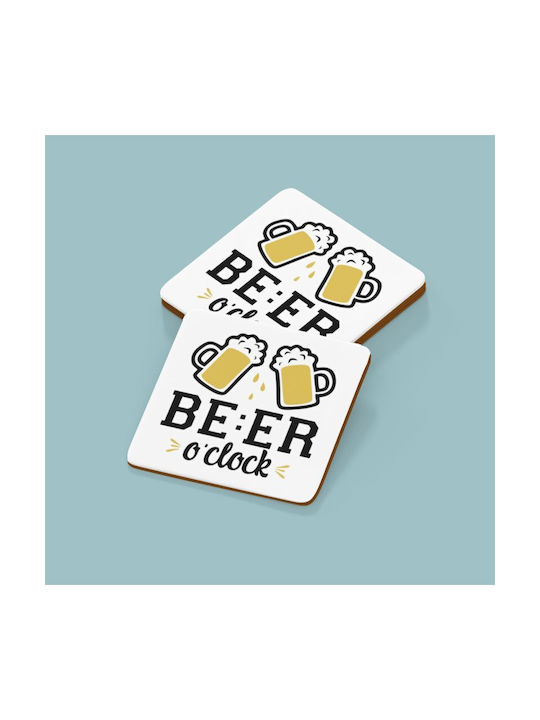 Beer O'clock Untersetzer Hölzernes 9x9cm 2 Stück