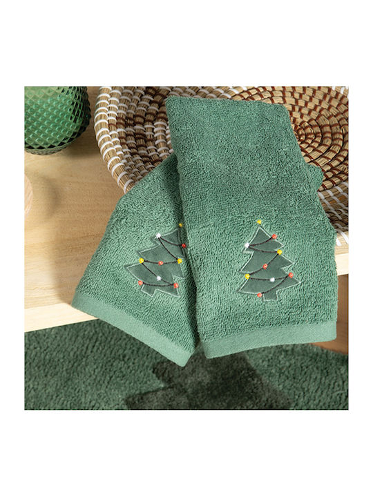 Nef-Nef Homeware Trees Of Joy Green Σετ Χριστουγεννιάτικες Πετσέτες Υφασμάτινες Δεντράκια 50x30εκ. 2τμχ