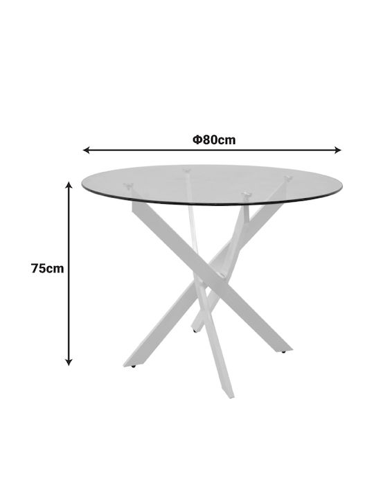 Antoro Round Table Dining Room with Glass Surface White 80x80x75cm