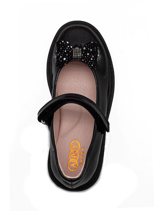 Kids Patent Leather Ballerinas with Hoop & Loop Closure Black
