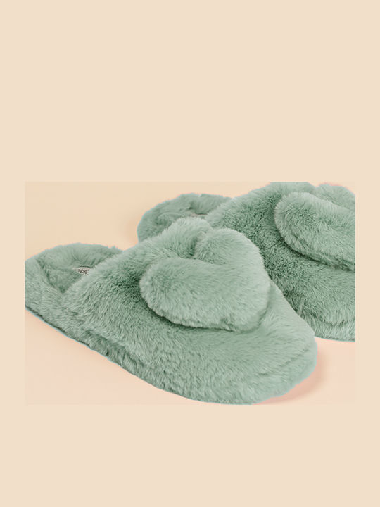 Winter Women's Slippers with Fur Turquoise