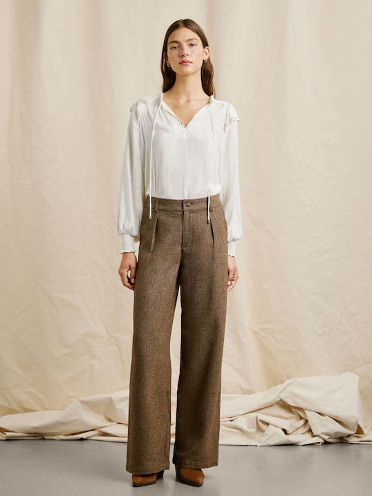 Women's Leather Trousers Checked Brown