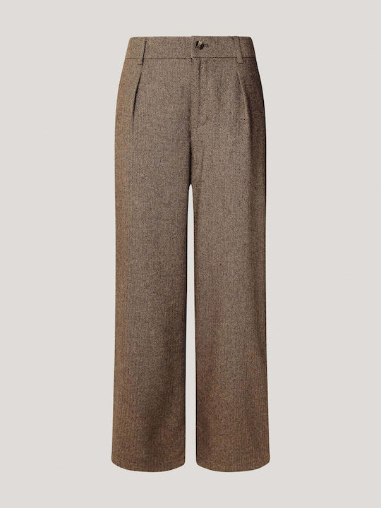 Women's Leather Trousers Checked Brown