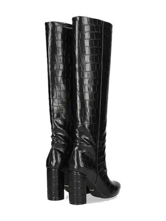 Krystal Indy Γυναικείες Μπότες με Ψηλό Τακούνι Black Croco